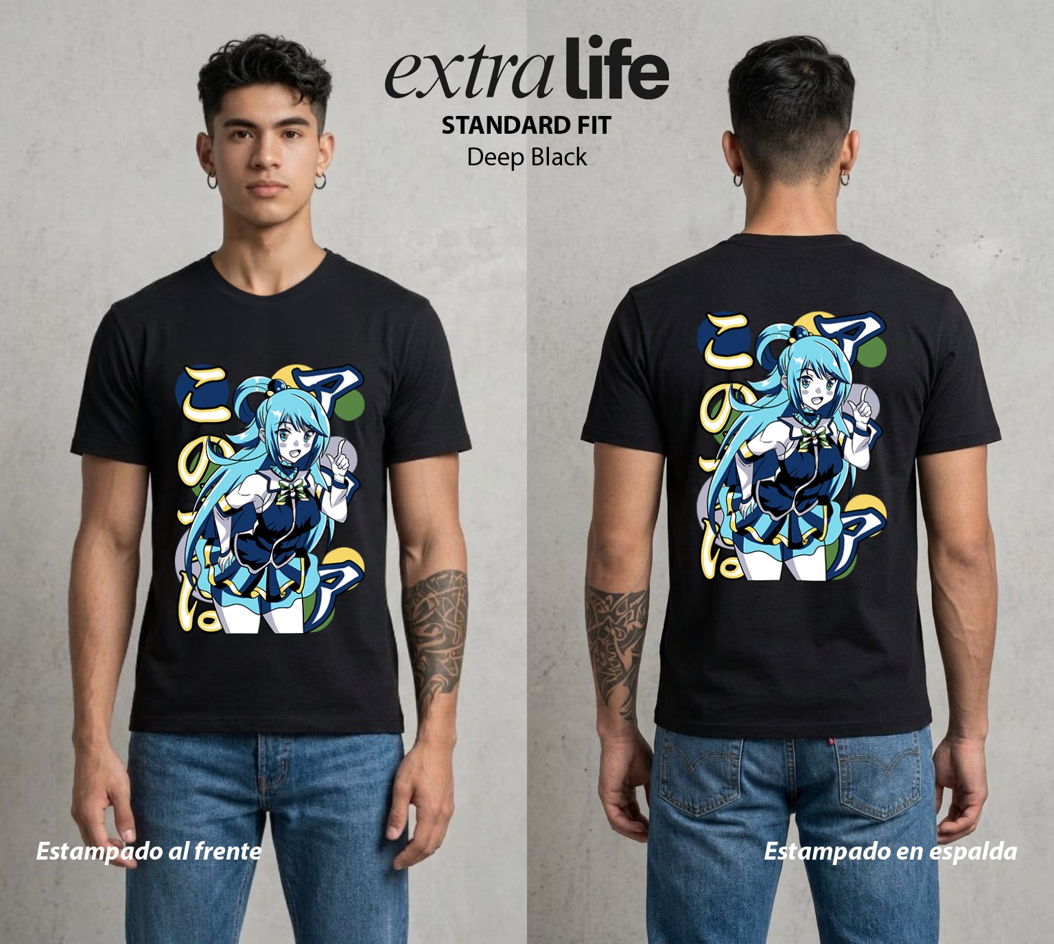 La Otra Vida del Heroe | La Mejor Diosa Inutil #02120 - Playera Standard Fit | Deep Black - Foto en modelo
