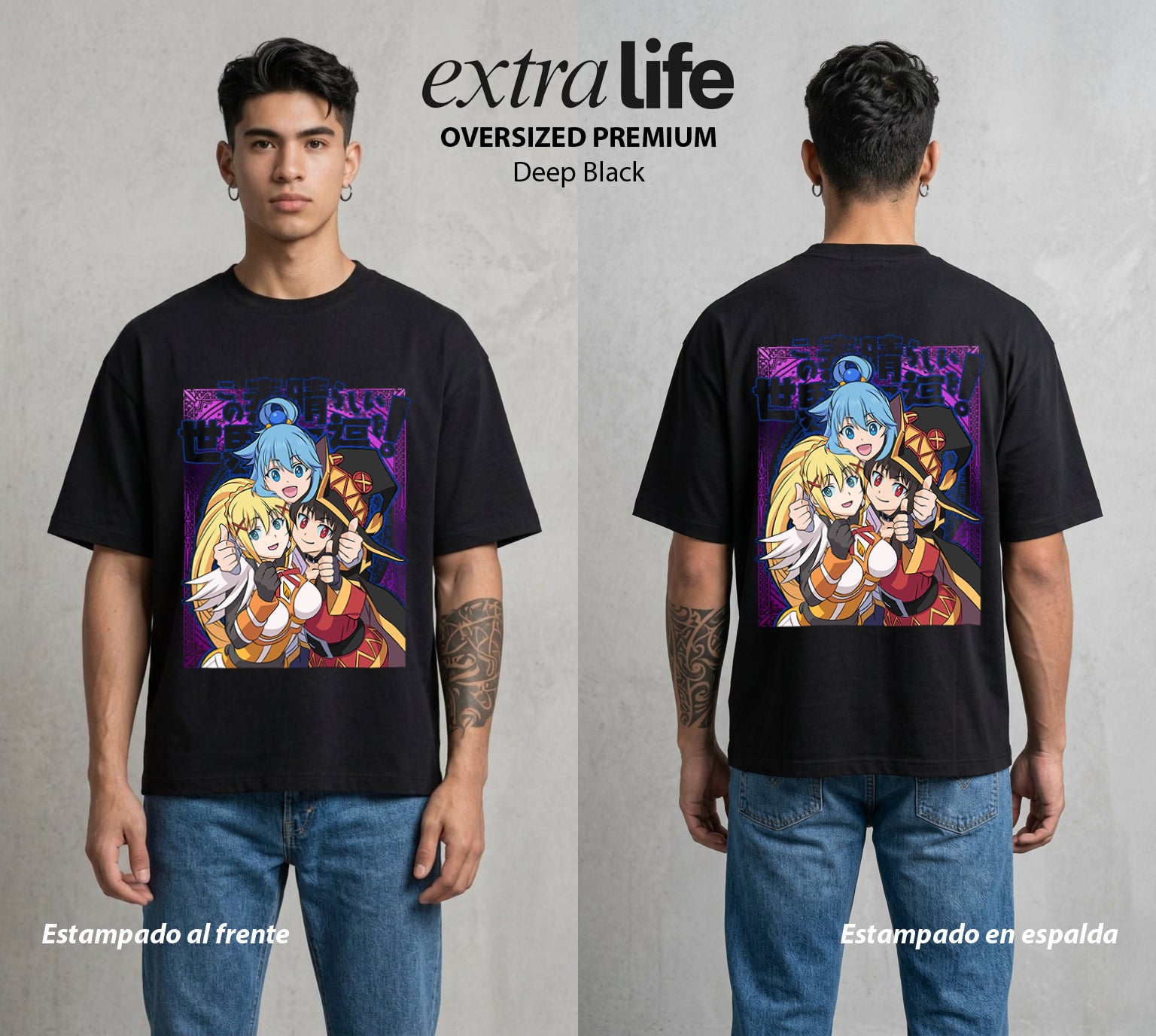 La Otra Vida del Heroe | El Invocador de Sombras #02121 - Playera Oversized Premium | Deep Black - Foto en modelo