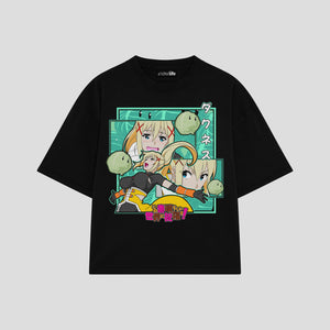 Playera streetwear premium de anime y gaming ExtraLife MX, corte boxy oversized drop shoulder heavyweight en color Deep Black y Off-White, moda urbana mexicana de culto.