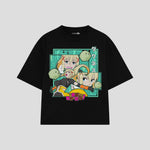 Playera streetwear premium de anime y gaming ExtraLife MX, corte boxy oversized drop shoulder heavyweight en color Deep Black y Off-White, moda urbana mexicana de culto.