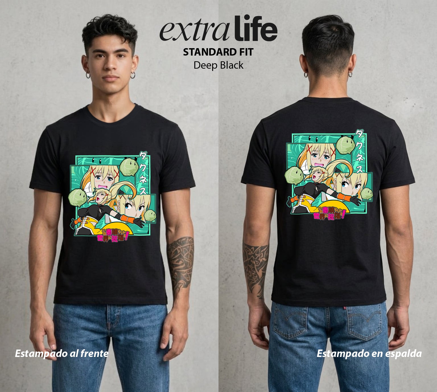 La Otra Vida del Heroe | La Masoquista del Bien #02122 - Playera Standard Fit | Deep Black - Foto en modelo