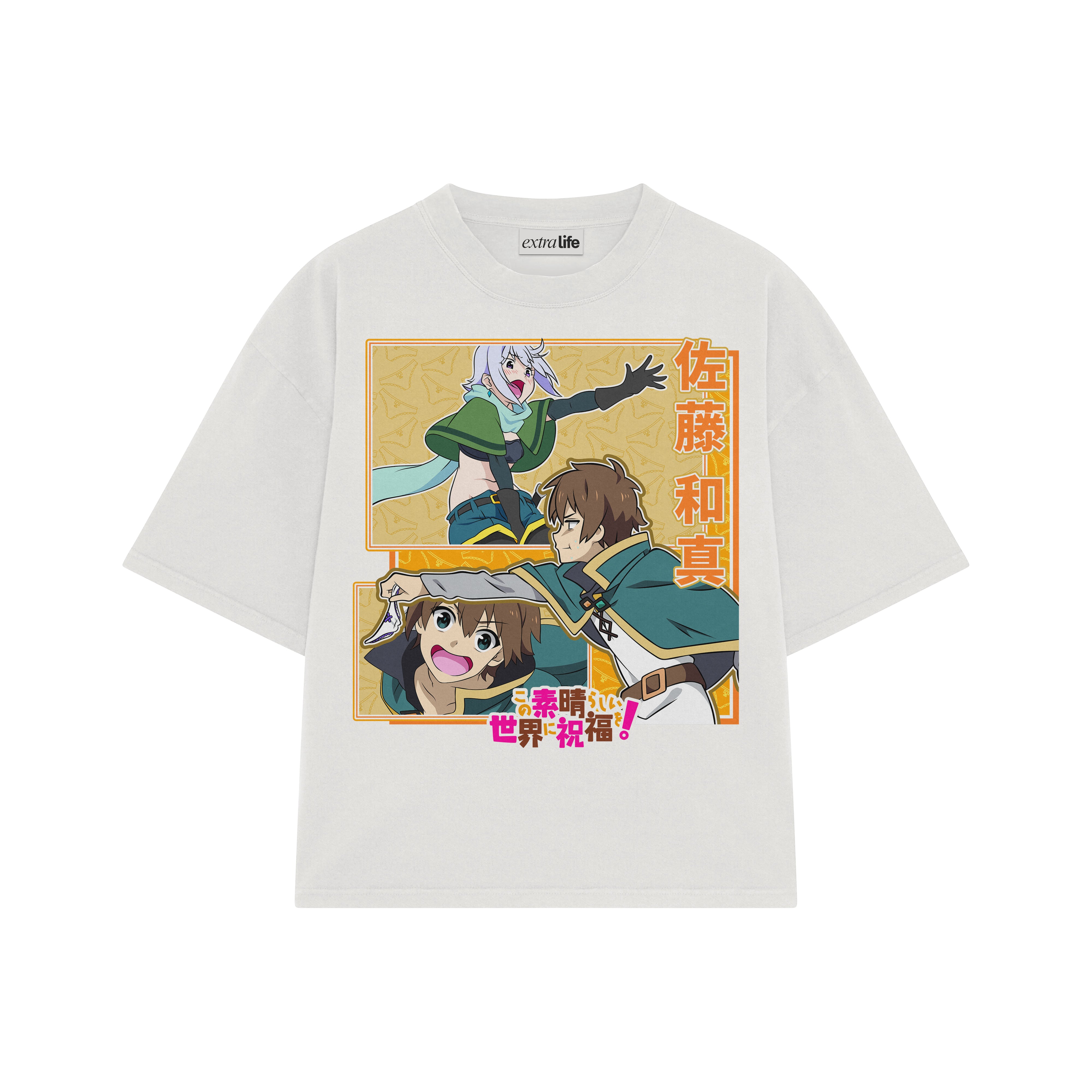 Playera streetwear premium de anime y gaming ExtraLife MX, corte boxy oversized drop shoulder heavyweight en color Deep Black y Off-White, moda urbana mexicana de culto.