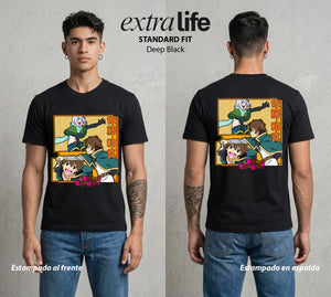 La Otra Vida del Heroe | El Protagonista del Isekai #02123 - Playera Standard Fit | Deep Black - Foto en modelo