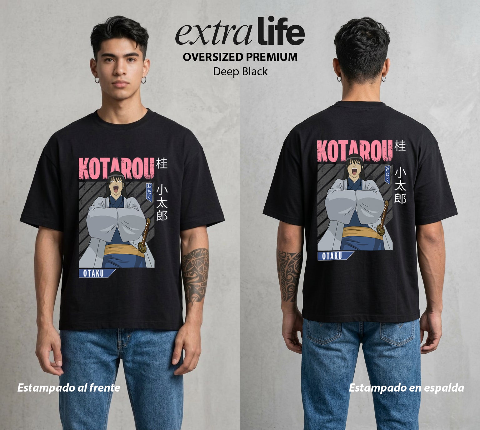 El Samurai sin Trabajo | El Noble del Joui #02125 - Playera Oversized Premium | Deep Black - Foto en modelo
