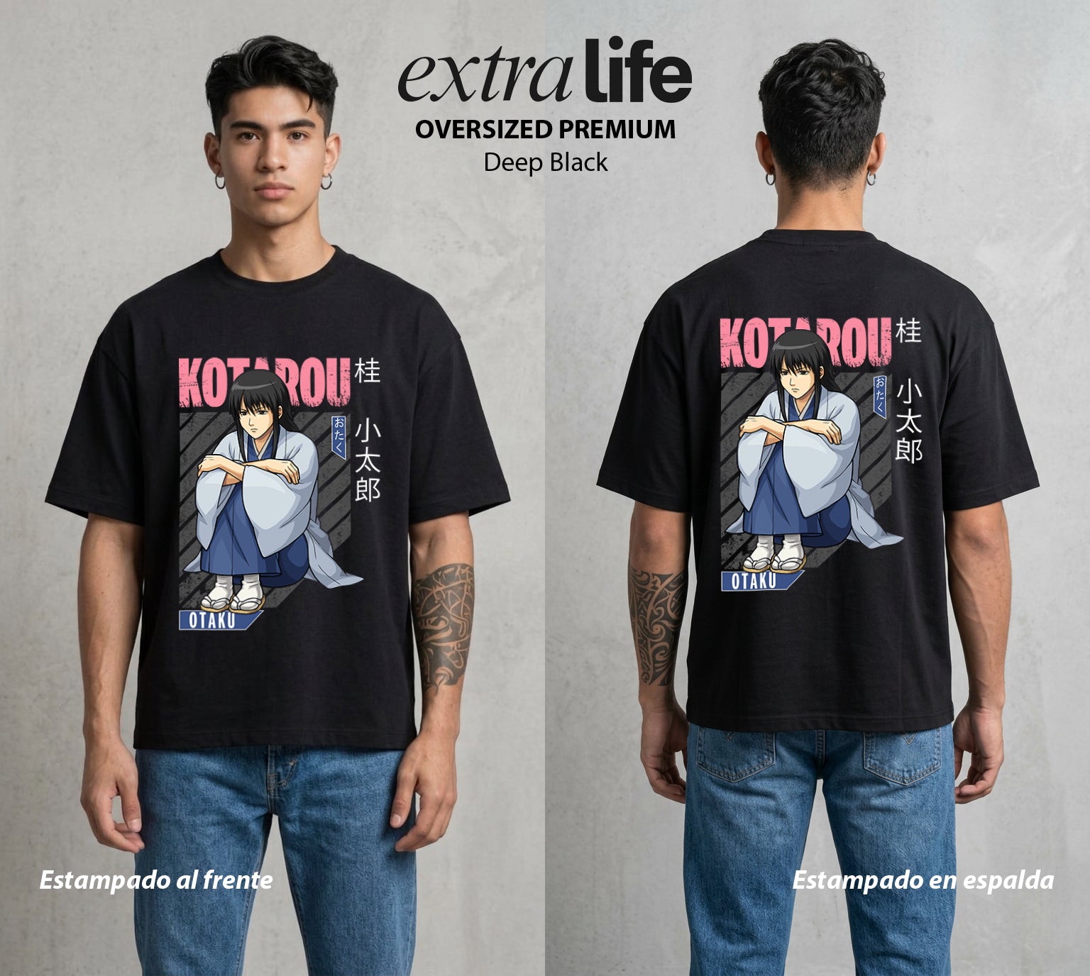 El Samurai sin Trabajo | El Noble del Joui #02129 - Playera Oversized Premium | Deep Black - Foto en modelo
