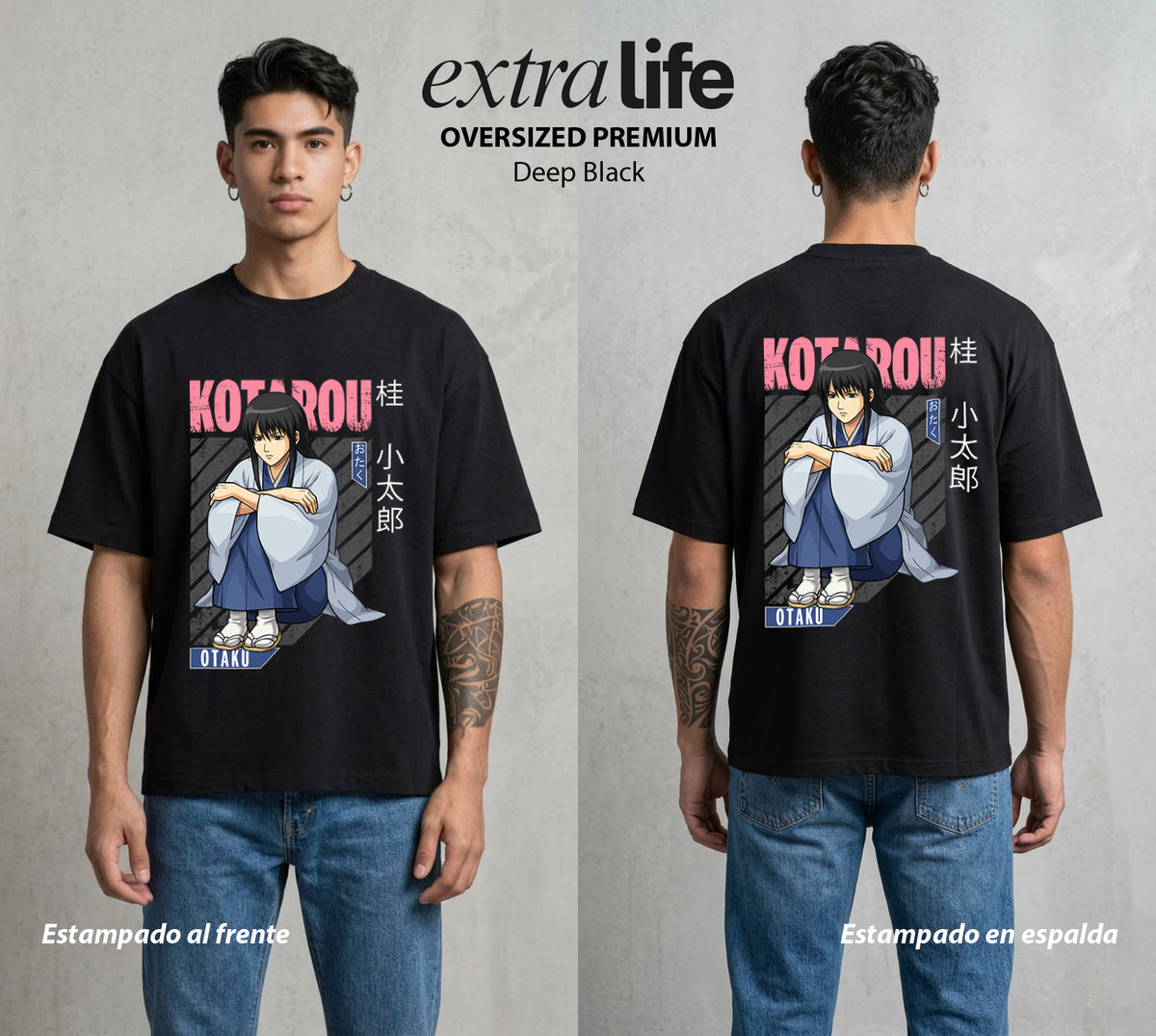 El Samurai sin Trabajo | El Noble del Joui #02129 - Playera Oversized Premium | Deep Black - Foto en modelo