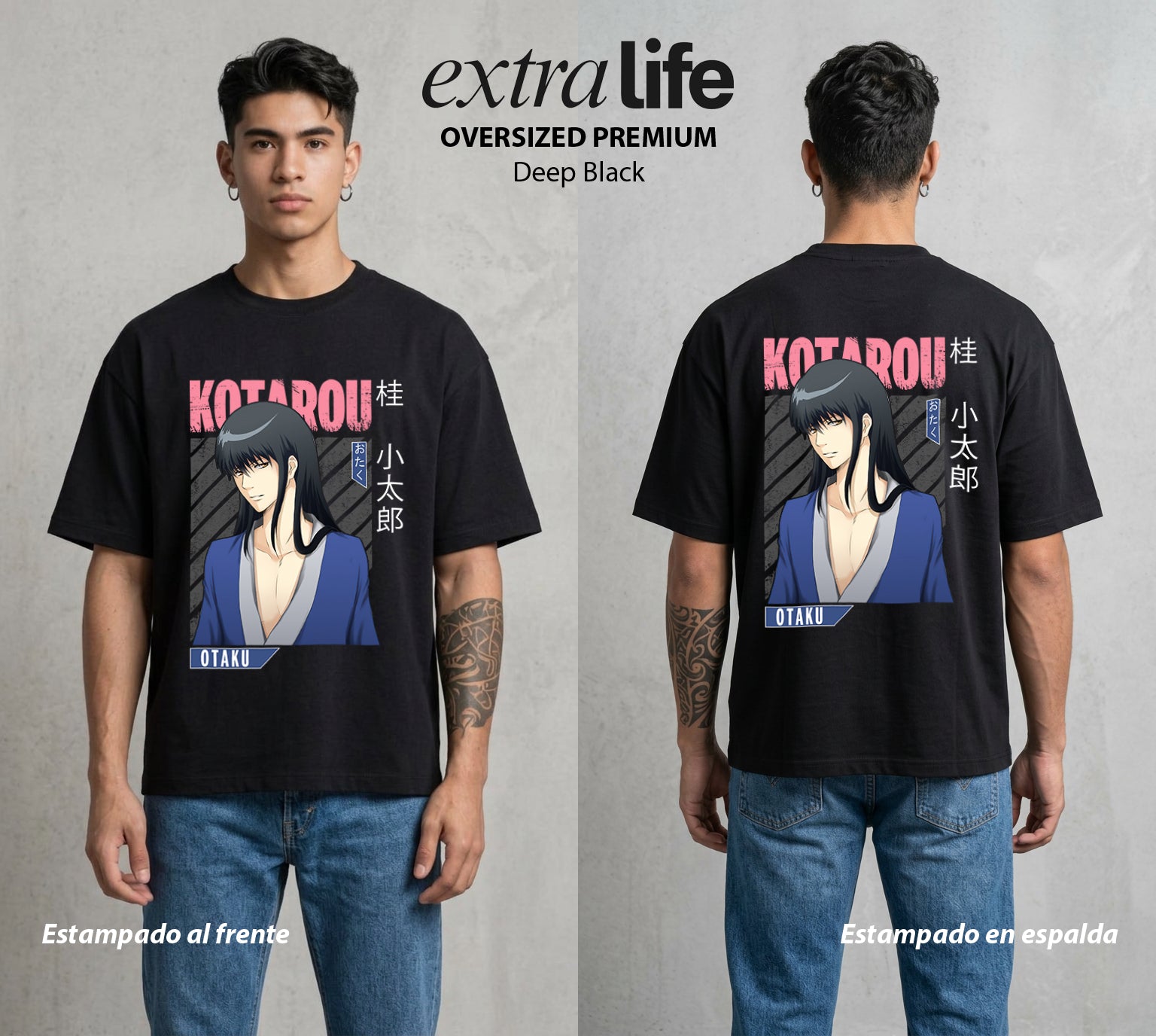 El Samurai sin Trabajo | El Loco del Bien #02130 - Playera Oversized Premium | Deep Black - Foto en modelo