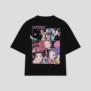 Playera streetwear premium de anime y gaming ExtraLife MX, corte boxy oversized drop shoulder heavyweight en color Deep Black y Off-White, moda urbana mexicana de culto.