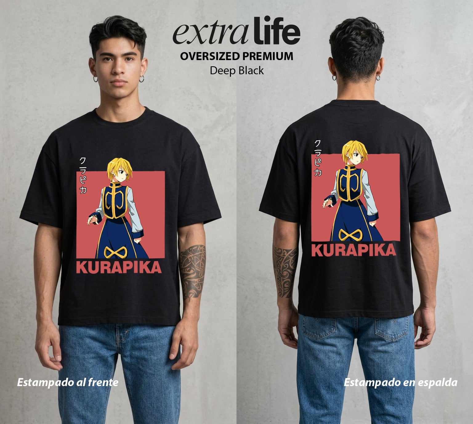 La Prueba del Cazador | La Venganza Escarlata #02133 - Playera Oversized Premium | Deep Black - Foto en modelo
