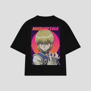 Playera streetwear premium de anime y gaming ExtraLife MX, corte boxy oversized drop shoulder heavyweight en color Deep Black y Off-White, moda urbana mexicana de culto.