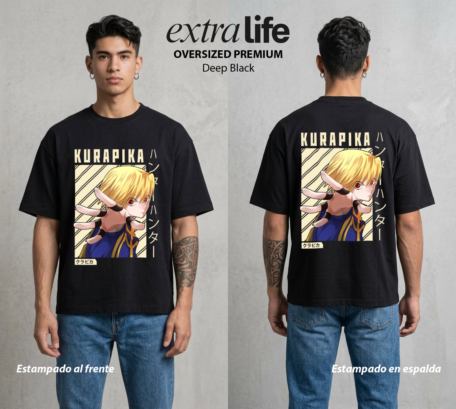 La Prueba del Cazador | Los Ojos en Llamas #02137 - Playera Oversized Premium | Deep Black - Foto en modelo