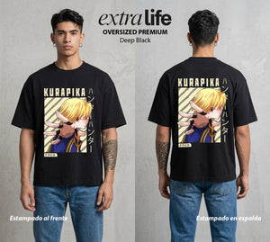 La Prueba del Cazador | Los Ojos en Llamas #02137 - Playera Oversized Premium | Deep Black - Foto en modelo
