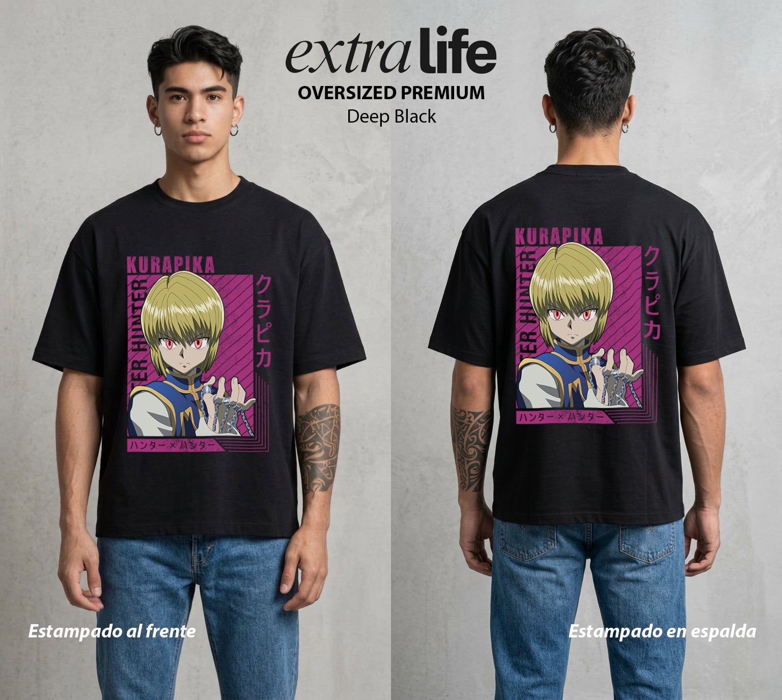 La Prueba del Cazador | Las Cadenas del Destino #02140 - Playera Oversized Premium | Deep Black - Foto en modelo