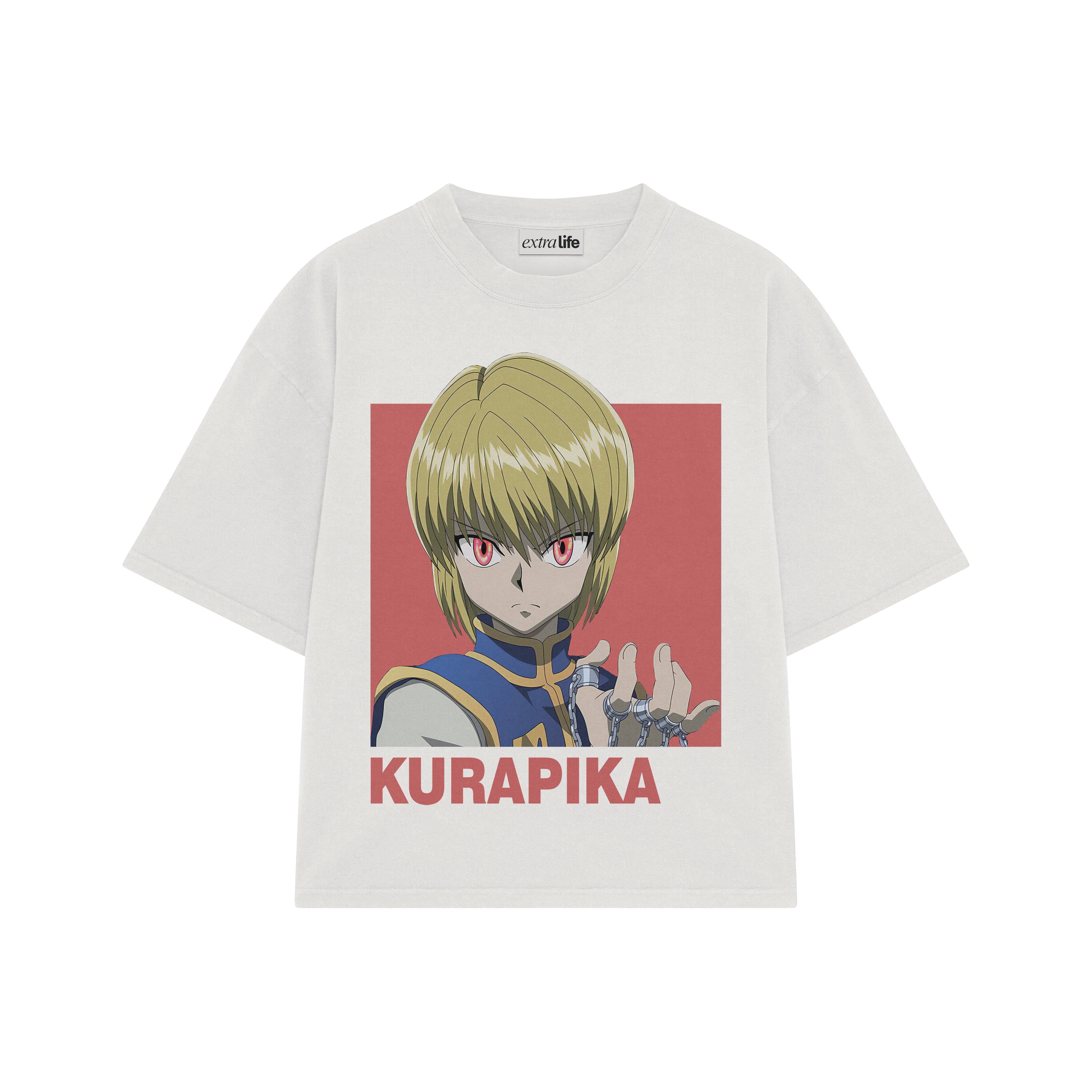 Playera streetwear premium de anime y gaming ExtraLife MX, corte boxy oversized drop shoulder heavyweight en color Deep Black y Off-White, moda urbana mexicana de culto.
