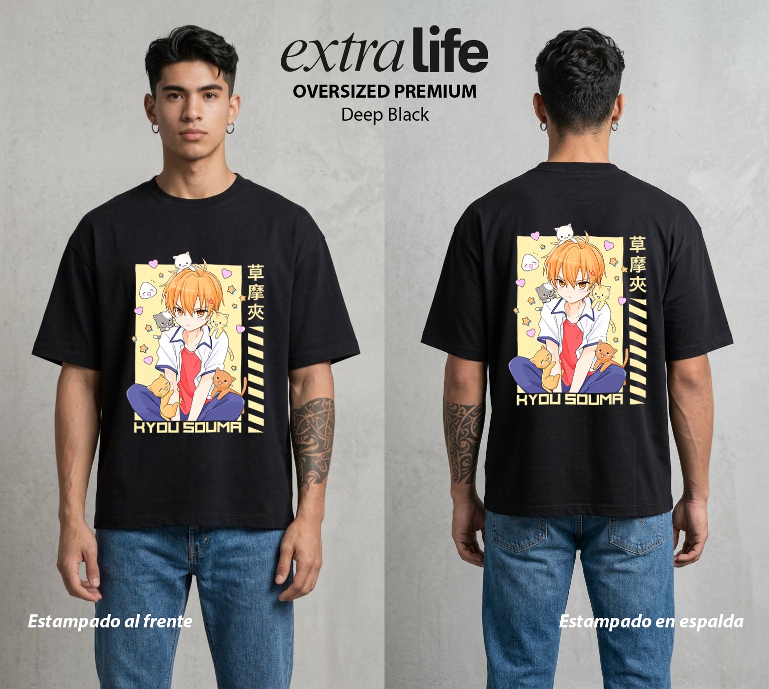 El Zodiaco Oculto | El Gato del Zodiaco #02143 - Playera Oversized Premium | Deep Black - Foto en modelo