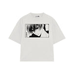 Playera streetwear premium de anime y gaming ExtraLife MX, corte boxy oversized drop shoulder heavyweight en color Deep Black y Off-White, moda urbana mexicana de culto.