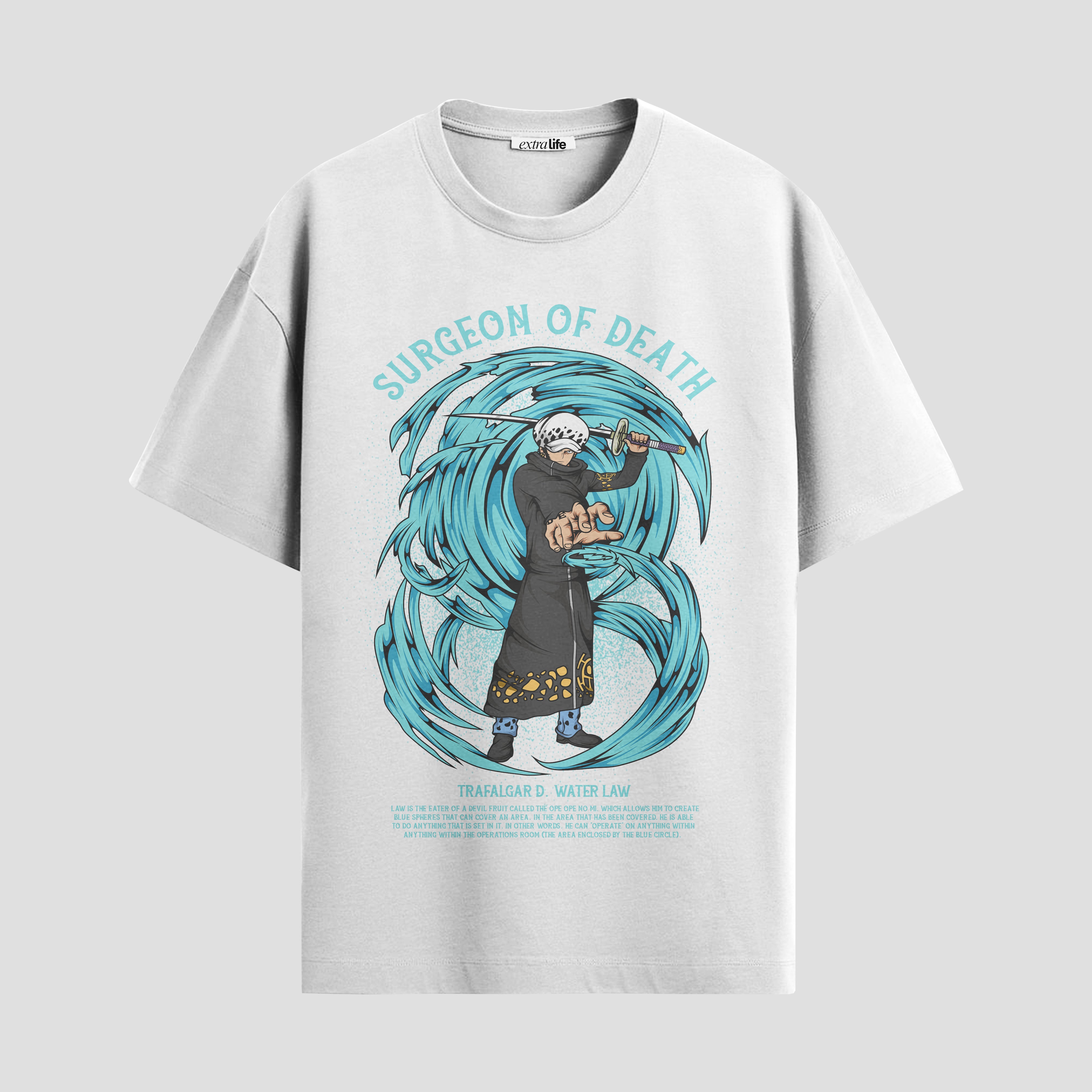 Playera urbana de anime y gaming ExtraLife MX, corte Standard Fit unisex ligero y transpirable en color Deep Black y Pure White, ropa de uso diario para gym y casual.