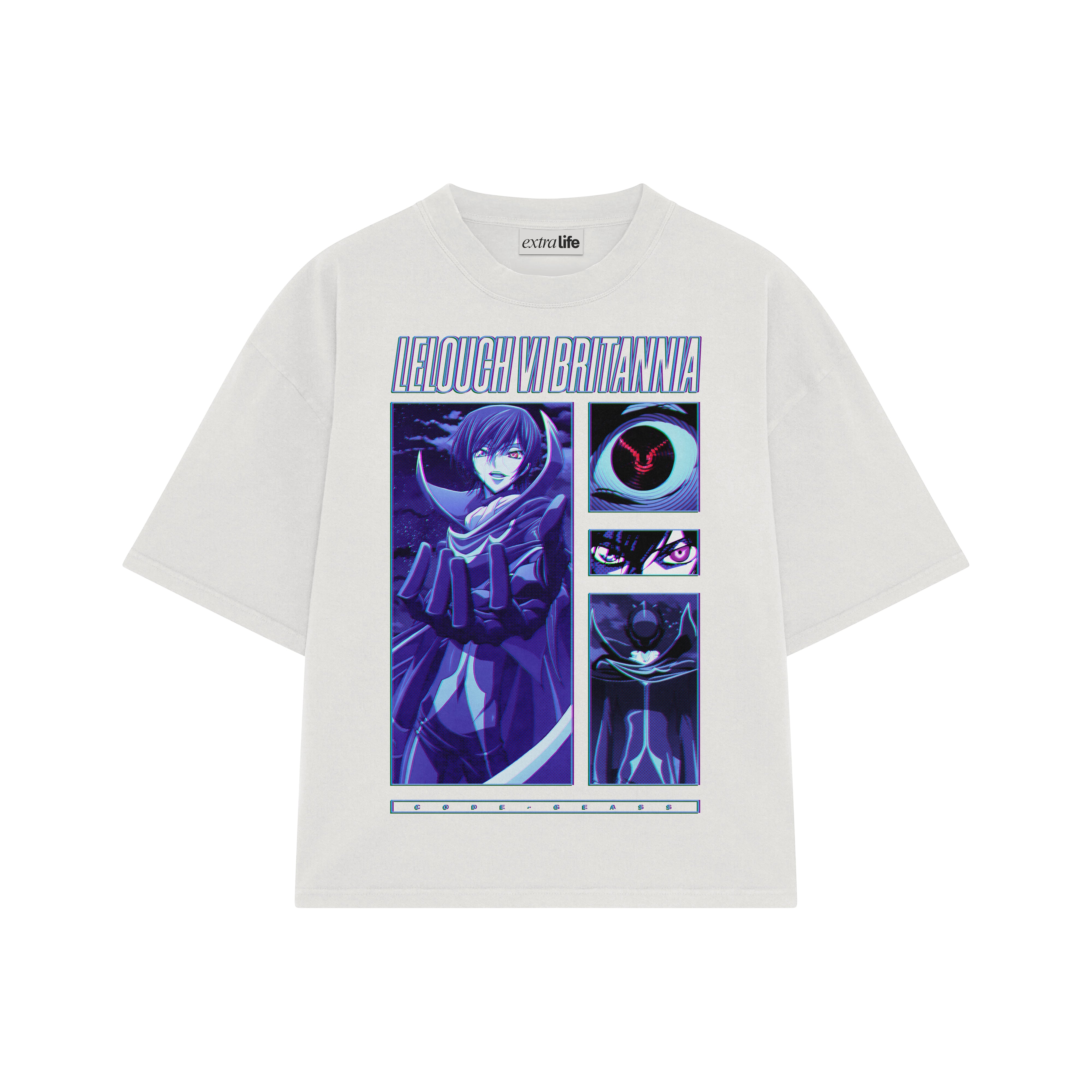 Playera streetwear premium de anime y gaming ExtraLife MX, corte boxy oversized drop shoulder heavyweight en color Deep Black y Off-White, moda urbana mexicana de culto.