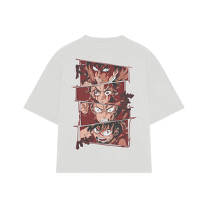 Playera streetwear premium de anime y gaming ExtraLife MX, corte boxy oversized drop shoulder heavyweight en color Deep Black y Off-White, moda urbana mexicana de culto.
