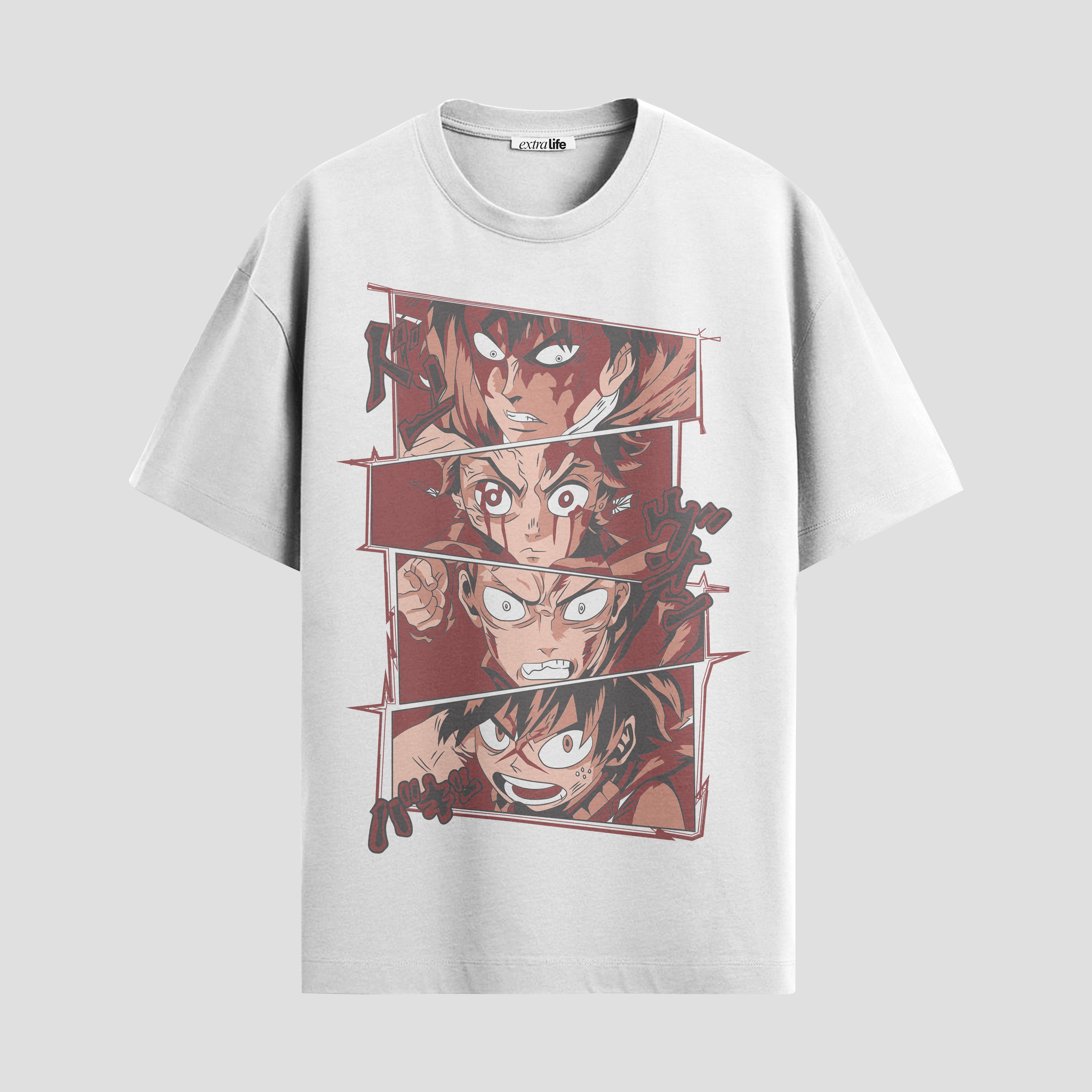 Playera urbana de anime y gaming ExtraLife MX, corte Standard Fit unisex ligero y transpirable en color Deep Black y Pure White, ropa de uso diario para gym y casual.