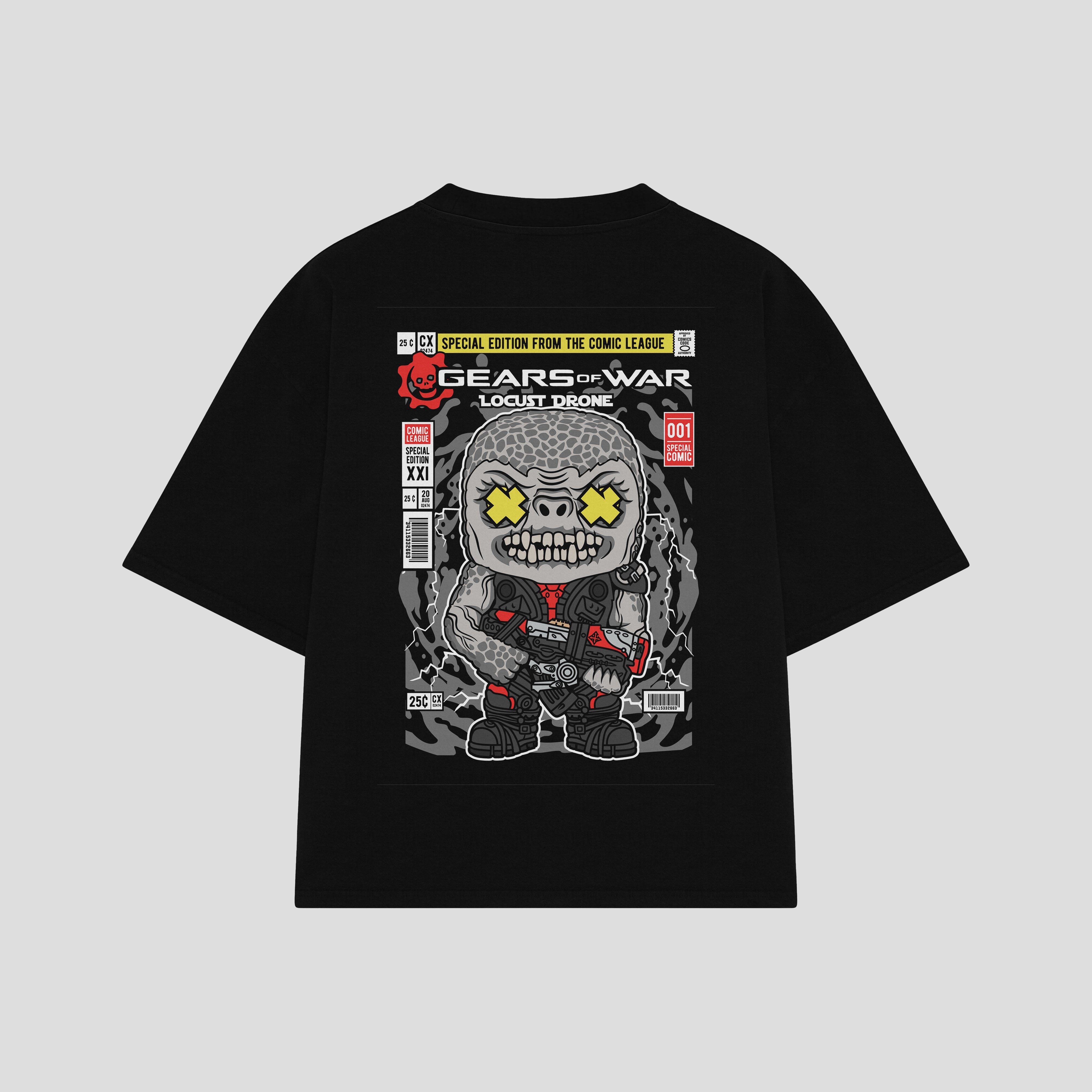 Playera streetwear premium de anime y gaming ExtraLife MX, corte boxy oversized drop shoulder heavyweight en color Deep Black y Off-White, moda urbana mexicana de culto.