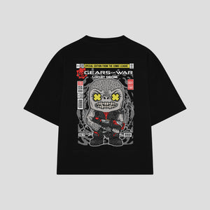 Playera streetwear premium de anime y gaming ExtraLife MX, corte boxy oversized drop shoulder heavyweight en color Deep Black y Off-White, moda urbana mexicana de culto.