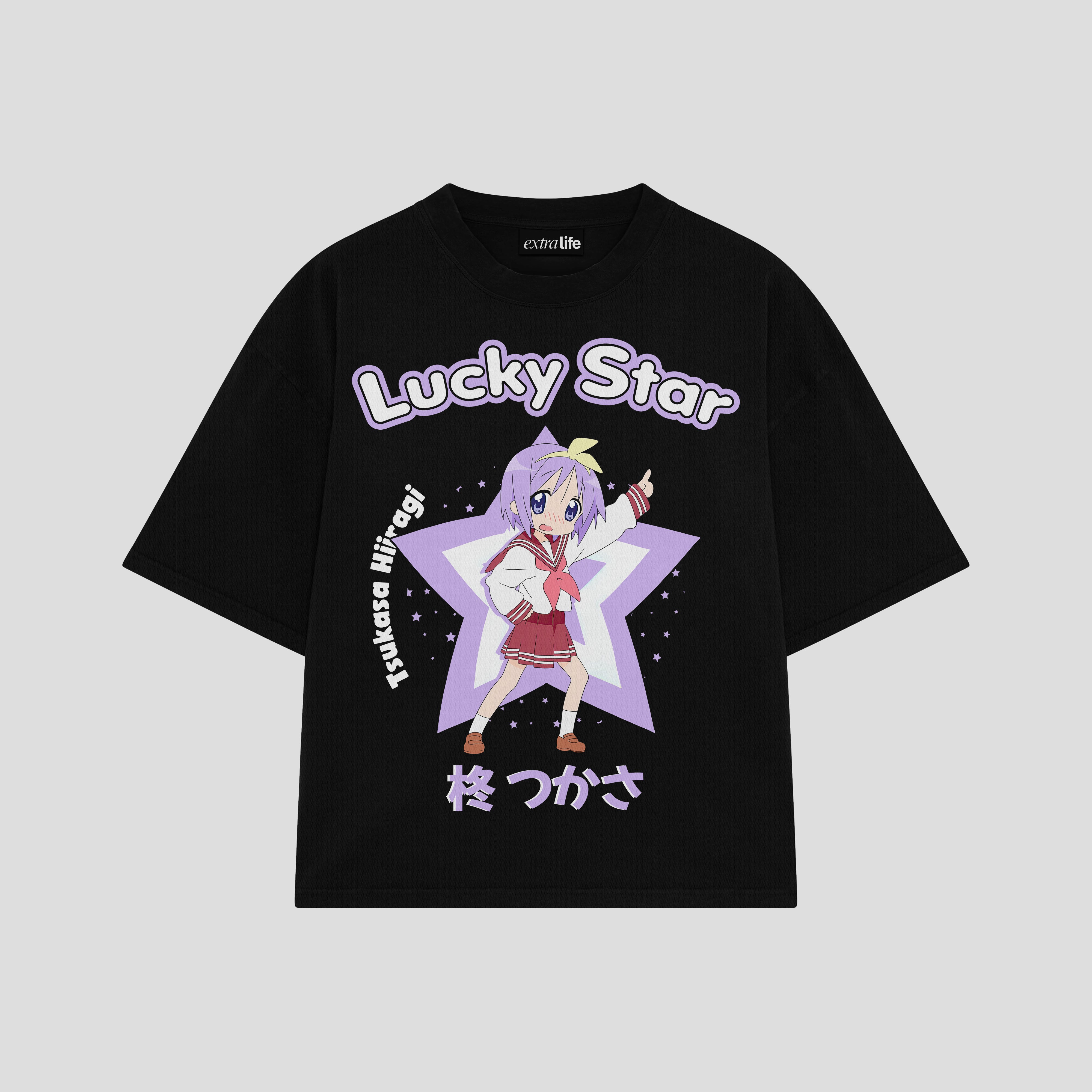 Playera streetwear premium de anime y gaming ExtraLife MX, corte boxy oversized drop shoulder heavyweight en color Deep Black y Off-White, moda urbana mexicana de culto.