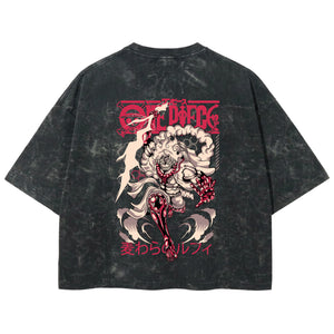 Playera streetwear premium de anime y gaming ExtraLife MX, corte boxy deluxe mineral wash heavyweight en color Acid Wash, moda urbana mexicana de culto.