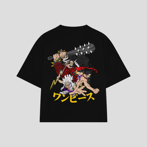 Playera streetwear premium de anime y gaming ExtraLife MX, corte boxy oversized drop shoulder heavyweight en color Deep Black y Off-White, moda urbana mexicana de culto.