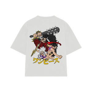 Playera streetwear premium de anime y gaming ExtraLife MX, corte boxy oversized drop shoulder heavyweight en color Deep Black y Off-White, moda urbana mexicana de culto.