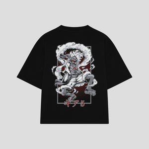 Playera streetwear premium de anime y gaming ExtraLife MX, corte boxy oversized drop shoulder heavyweight en color Deep Black y Off-White, moda urbana mexicana de culto.