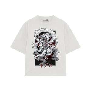 Playera streetwear premium de anime y gaming ExtraLife MX, corte boxy oversized drop shoulder heavyweight en color Deep Black y Off-White, moda urbana mexicana de culto.