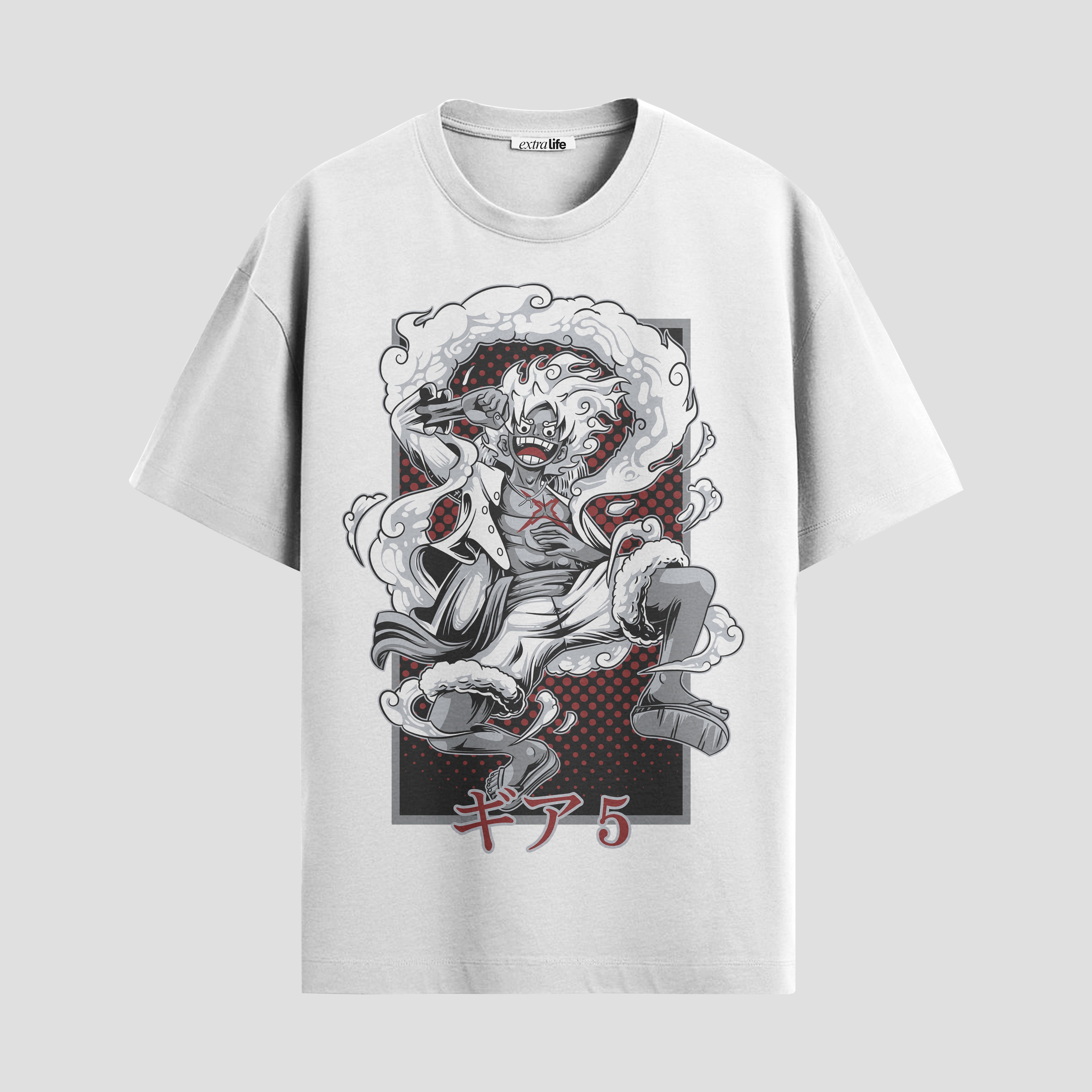 Playera urbana de anime y gaming ExtraLife MX, corte Standard Fit unisex ligero y transpirable en color Deep Black y Pure White, ropa de uso diario para gym y casual.