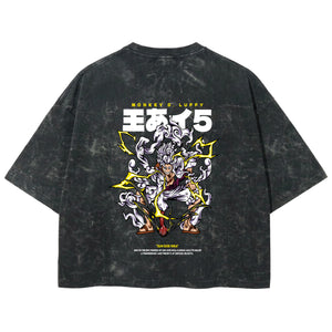 Playera streetwear premium de anime y gaming ExtraLife MX, corte boxy deluxe mineral wash heavyweight en color Acid Wash, moda urbana mexicana de culto.