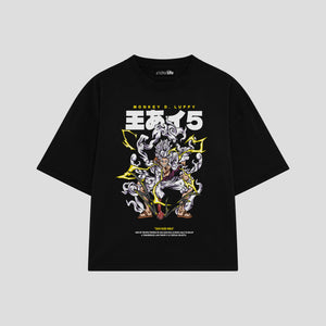 Playera streetwear premium de anime y gaming ExtraLife MX, corte boxy oversized drop shoulder heavyweight en color Deep Black y Off-White, moda urbana mexicana de culto.