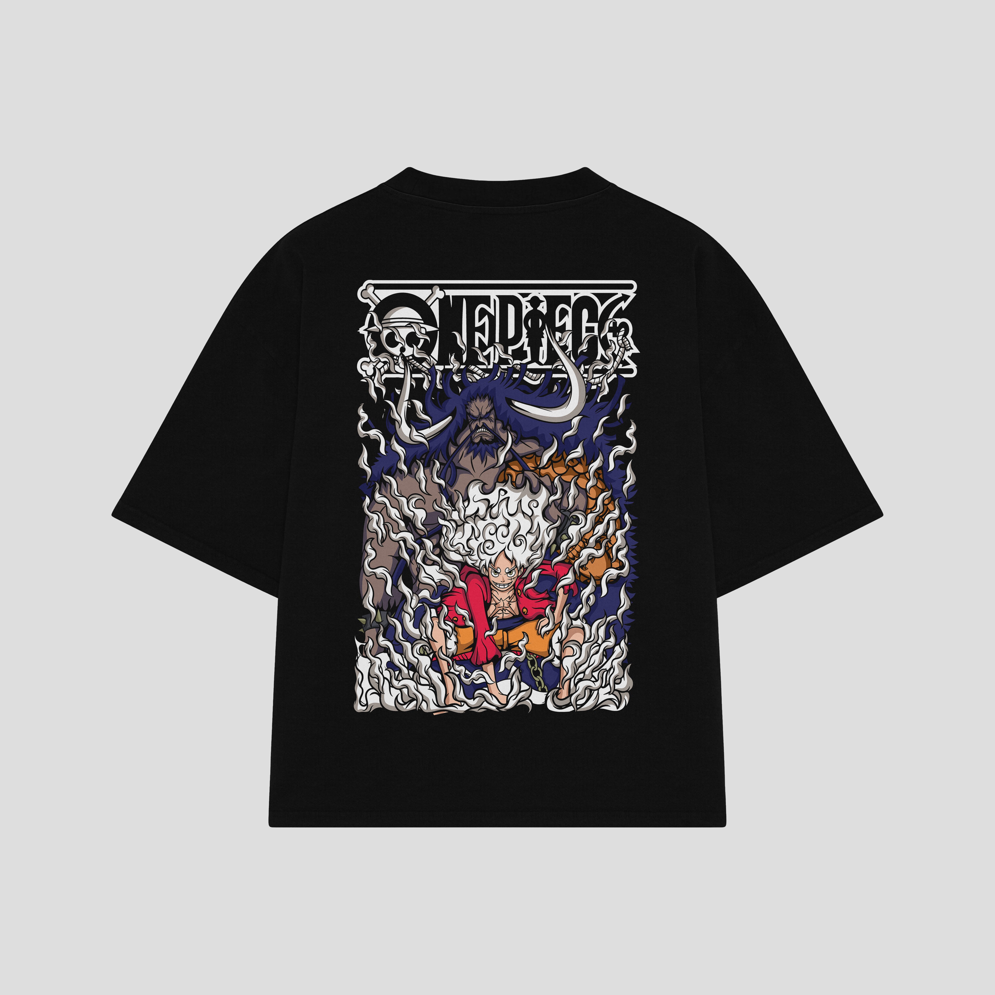 Playera streetwear premium de anime y gaming ExtraLife MX, corte boxy oversized drop shoulder heavyweight en color Deep Black y Off-White, moda urbana mexicana de culto.