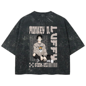 Playera streetwear premium de anime y gaming ExtraLife MX, corte boxy deluxe mineral wash heavyweight en color Acid Wash, moda urbana mexicana de culto.