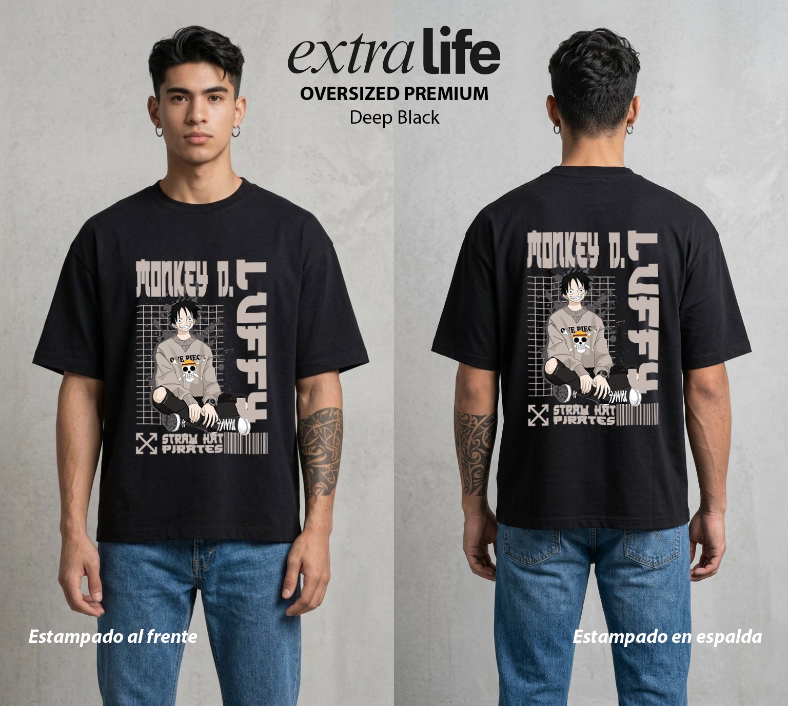 Mar de los Piratas | Pirata de Goma #02182 - Playera Oversized Premium | Deep Black - Foto en modelo