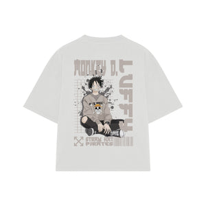 Playera streetwear premium de anime y gaming ExtraLife MX, corte boxy oversized drop shoulder heavyweight en color Deep Black y Off-White, moda urbana mexicana de culto.