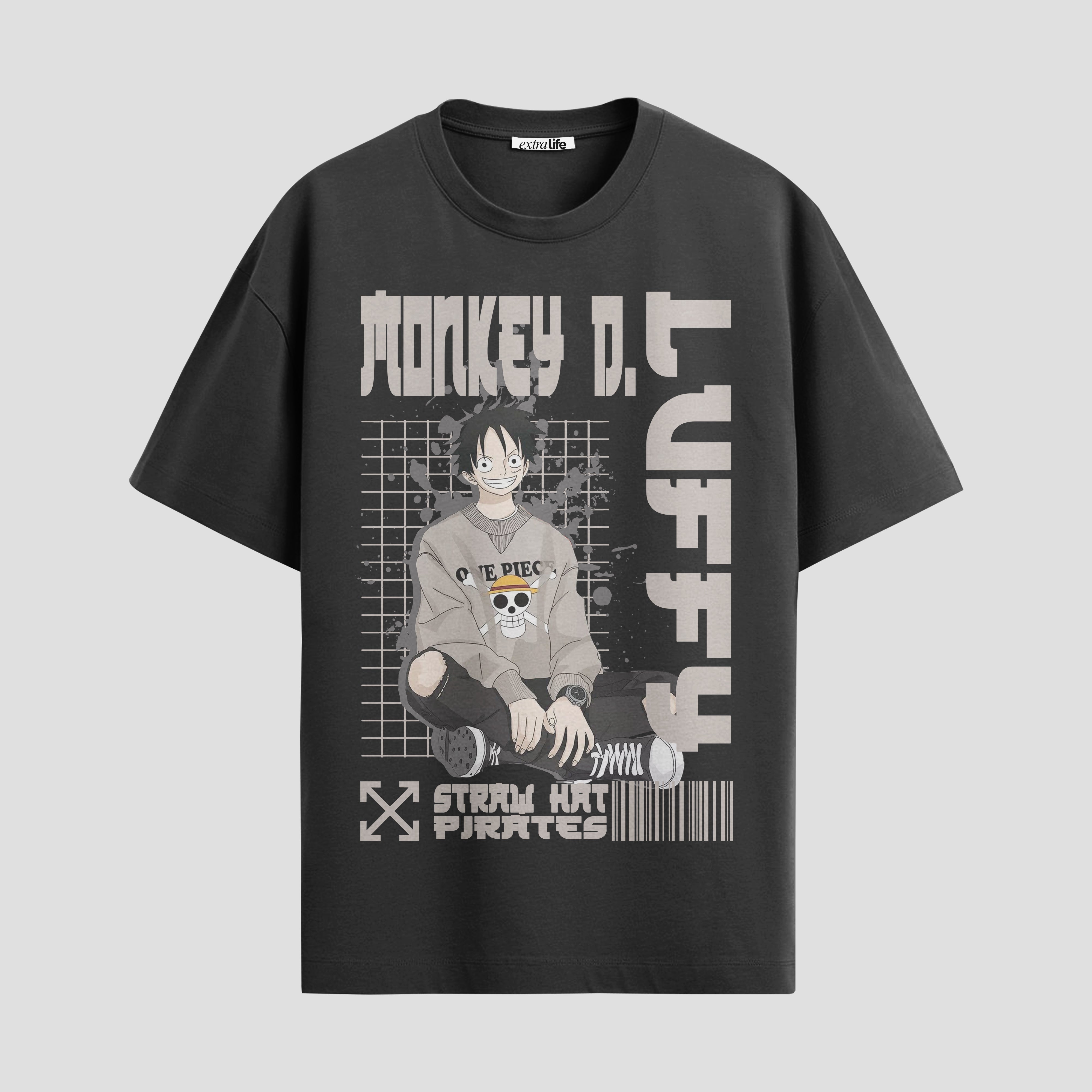 Playera urbana de anime y gaming ExtraLife MX, corte Standard Fit unisex ligero y transpirable en color Deep Black y Pure White, ropa de uso diario para gym y casual.