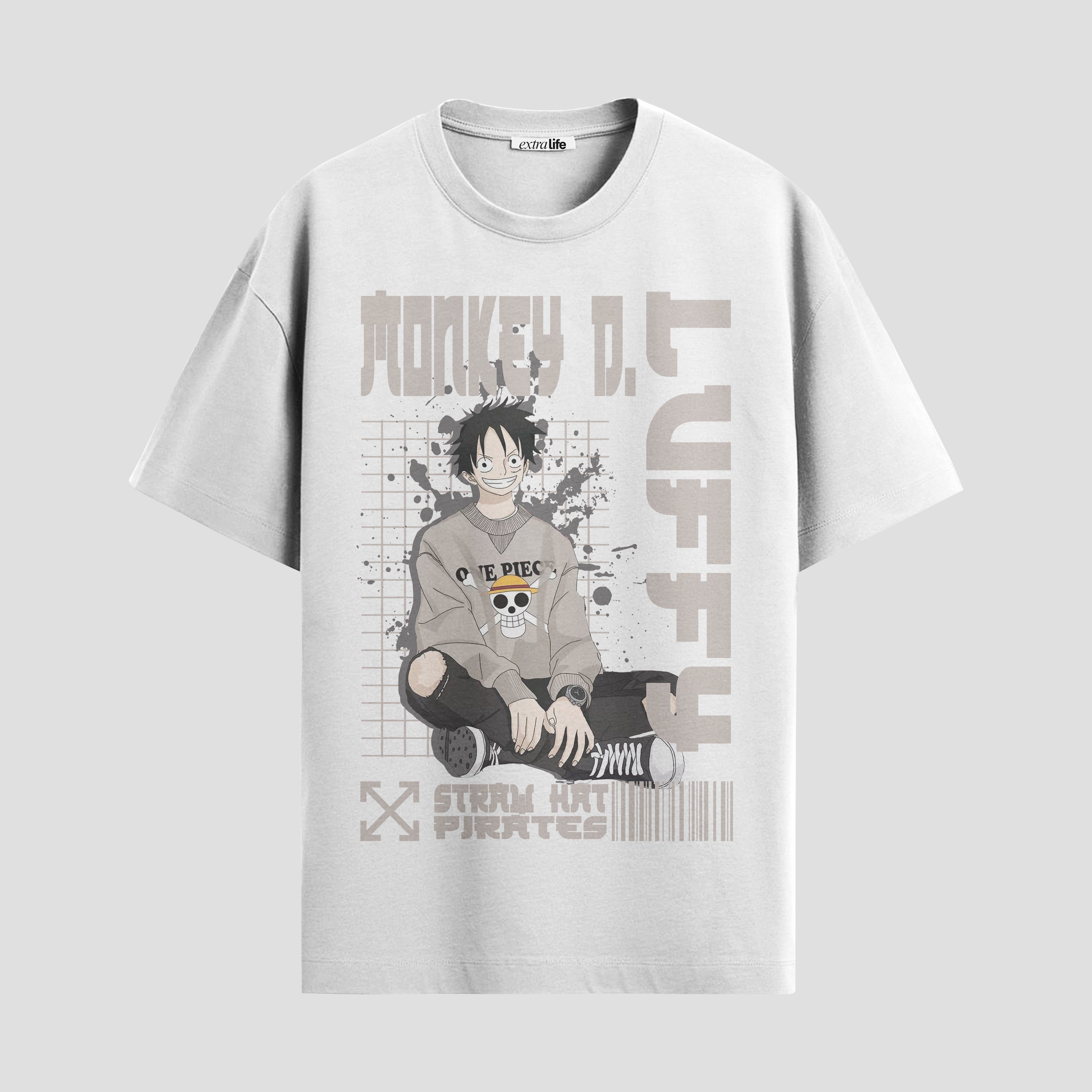 Playera urbana de anime y gaming ExtraLife MX, corte Standard Fit unisex ligero y transpirable en color Deep Black y Pure White, ropa de uso diario para gym y casual.