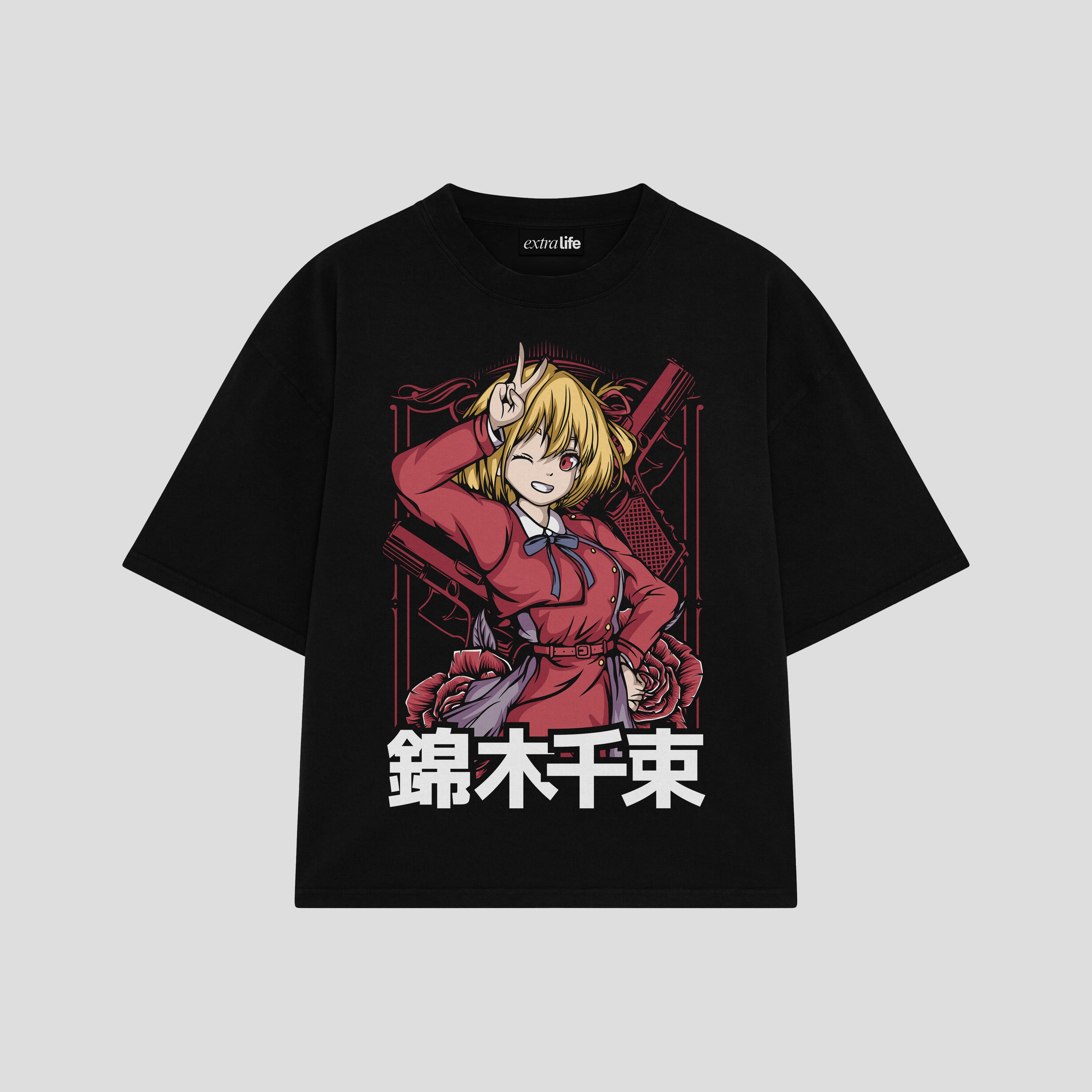 Playera streetwear premium de anime y gaming ExtraLife MX, corte boxy oversized drop shoulder heavyweight en color Deep Black y Off-White, moda urbana mexicana de culto.