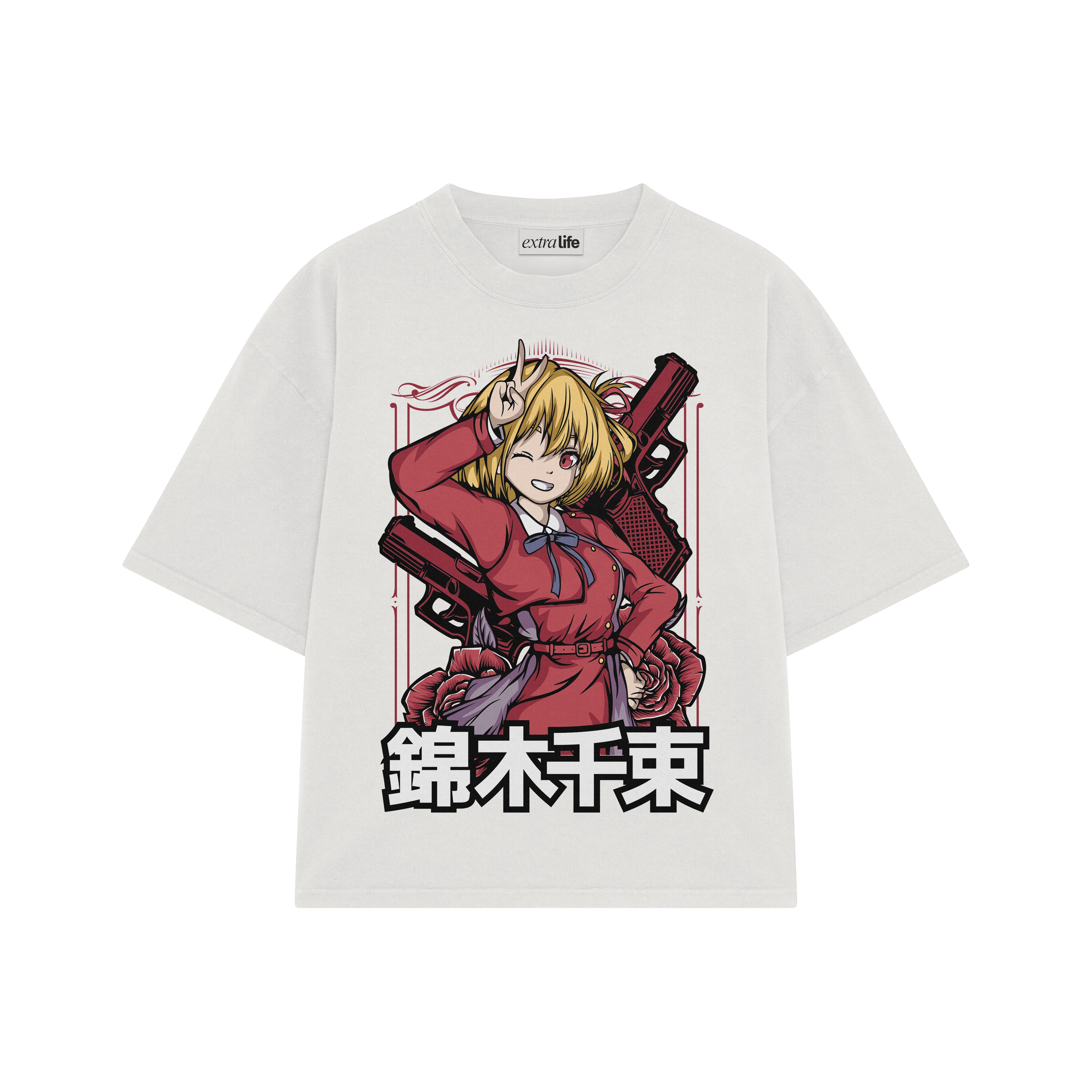 Playera streetwear premium de anime y gaming ExtraLife MX, corte boxy oversized drop shoulder heavyweight en color Deep Black y Off-White, moda urbana mexicana de culto.