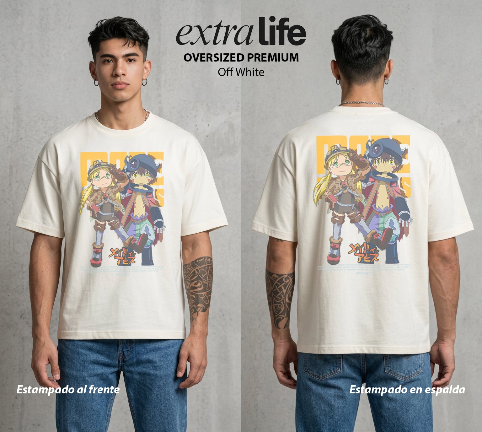 El Abismo sin Fondo | El Robot del Abismo #02187 - Playera Oversized Premium | Off White - Foto en modelo