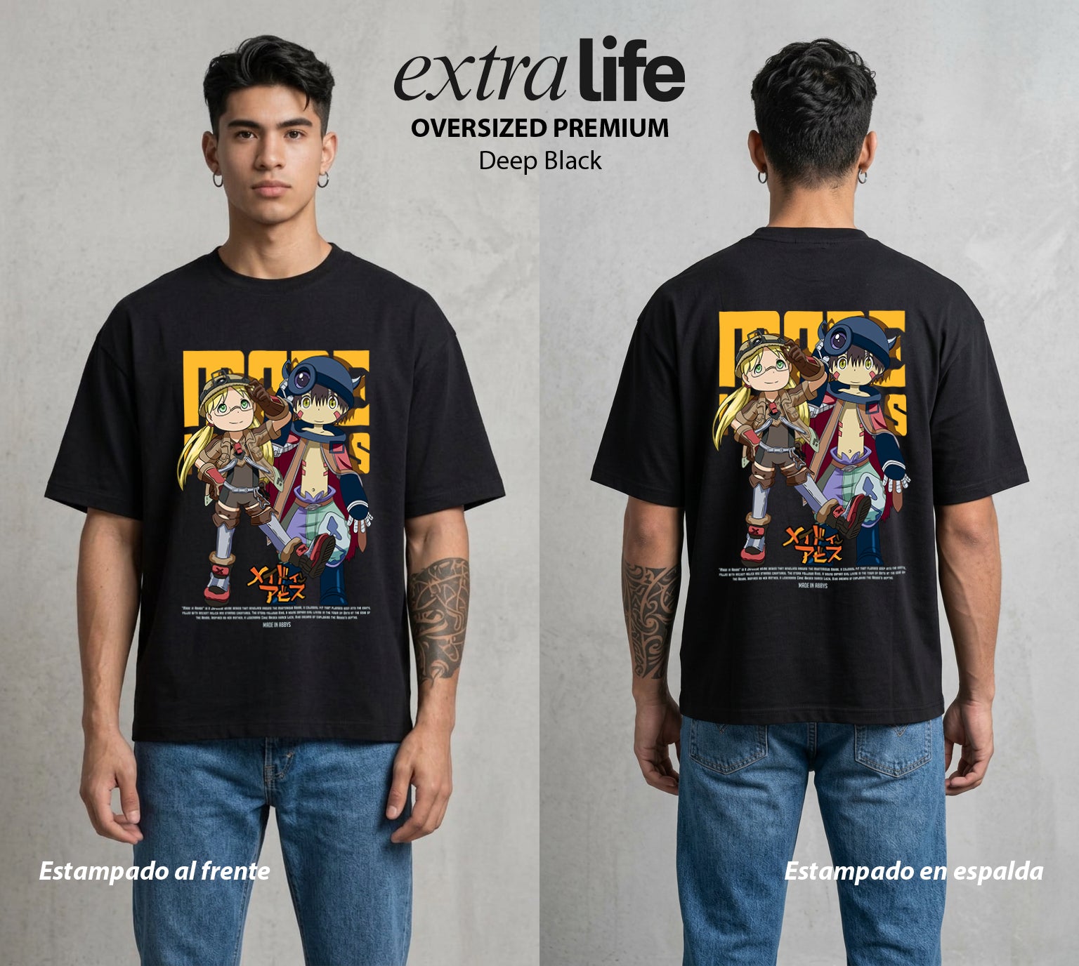 El Abismo sin Fondo | La Niña del Abismo #02188 - Playera Oversized Premium | Deep Black - Foto en modelo