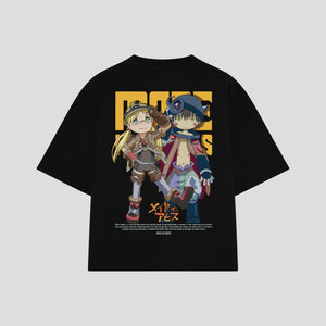 Playera streetwear premium de anime y gaming ExtraLife MX, corte boxy oversized drop shoulder heavyweight en color Deep Black y Off-White, moda urbana mexicana de culto.