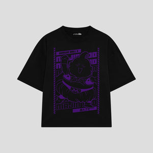 Playera streetwear premium de anime y gaming ExtraLife MX, corte boxy oversized drop shoulder heavyweight en color Deep Black y Off-White, moda urbana mexicana de culto.