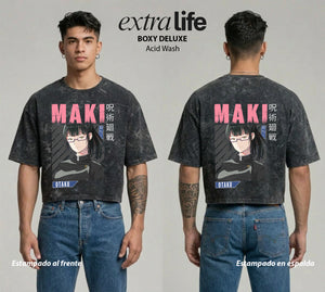 Playera streetwear premium de anime y gaming ExtraLife MX, corte boxy deluxe mineral wash heavyweight en color Acid Wash, moda urbana mexicana de culto.