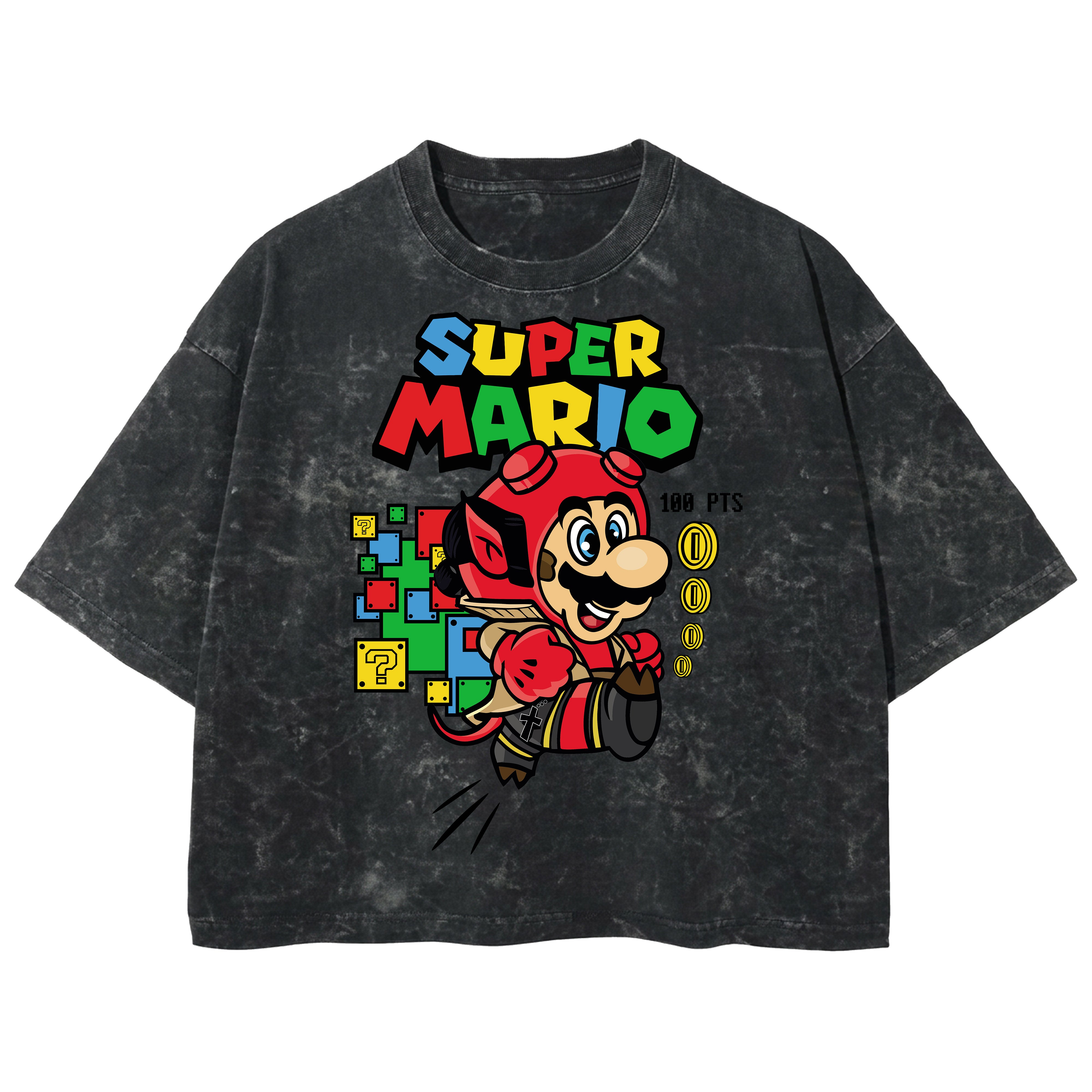 Playera streetwear premium de anime y gaming ExtraLife MX, corte boxy deluxe mineral wash heavyweight en color Acid Wash, moda urbana mexicana de culto.