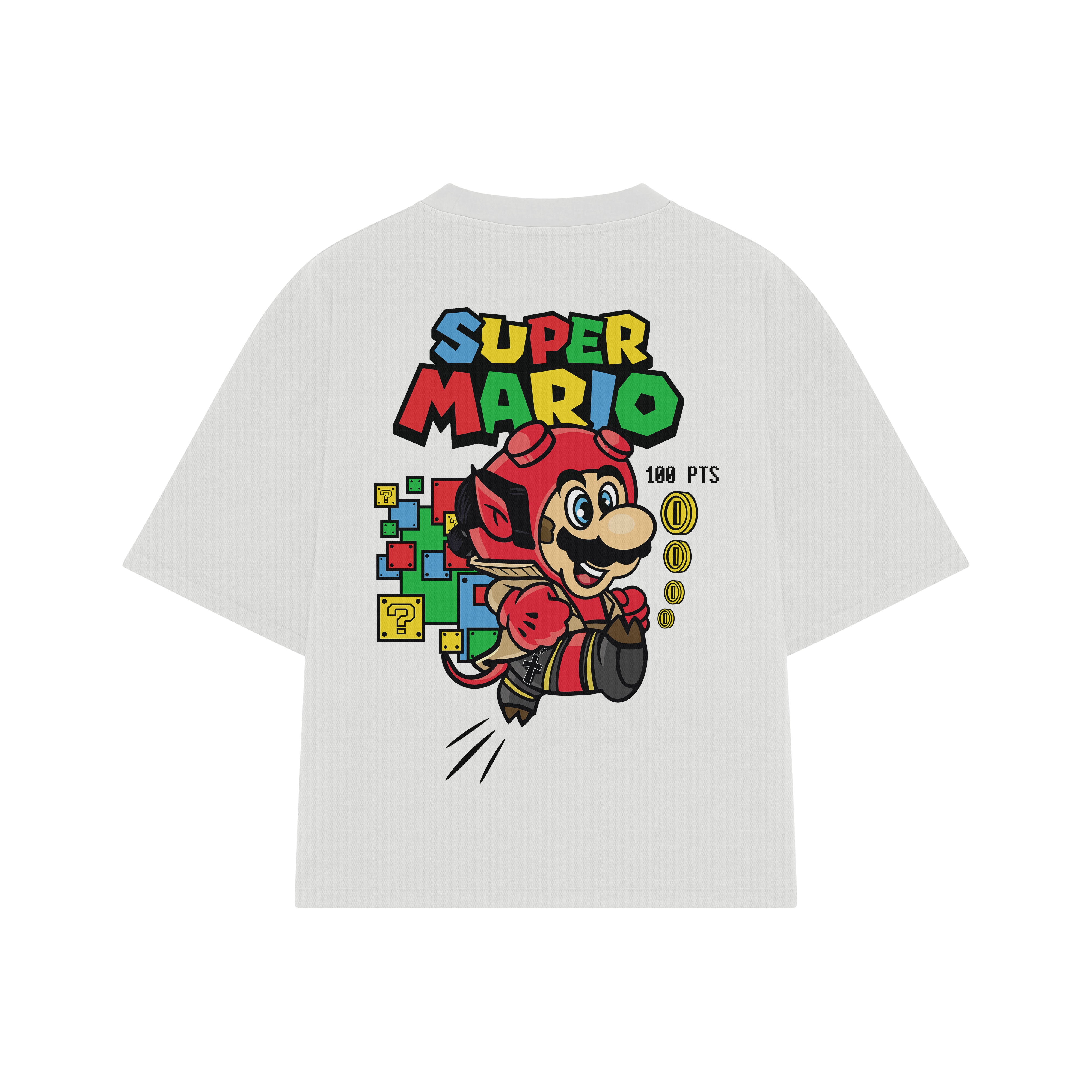 Playera streetwear premium de anime y gaming ExtraLife MX, corte boxy oversized drop shoulder heavyweight en color Deep Black y Off-White, moda urbana mexicana de culto.